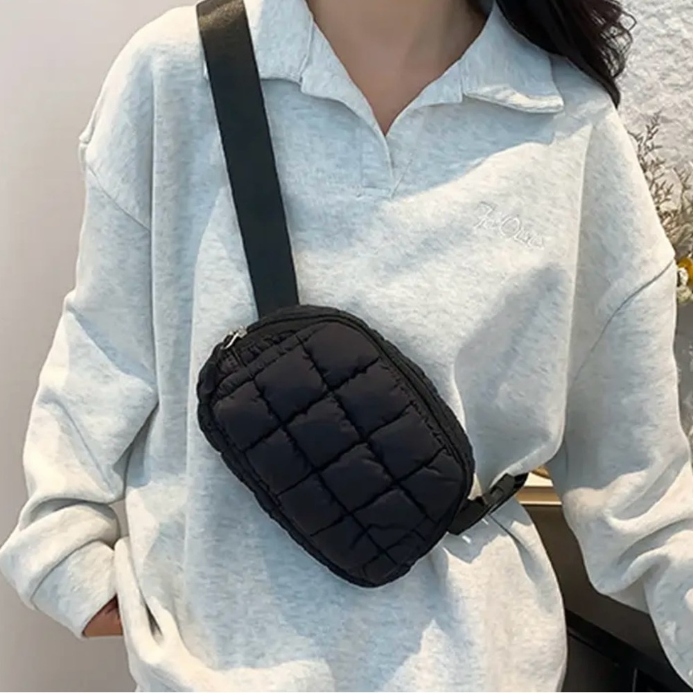 Black Quilted Adjustable‎ Crossbody Bag